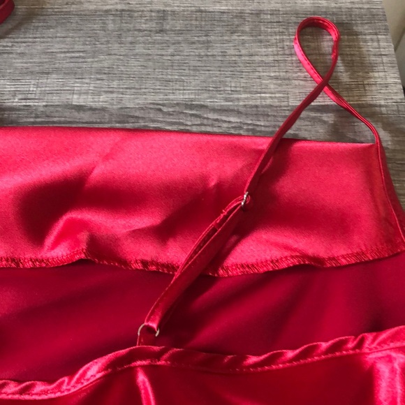 BEBE SATIN COWL NECK SLIP MIDI DRESS Red - Picture 6 of 9